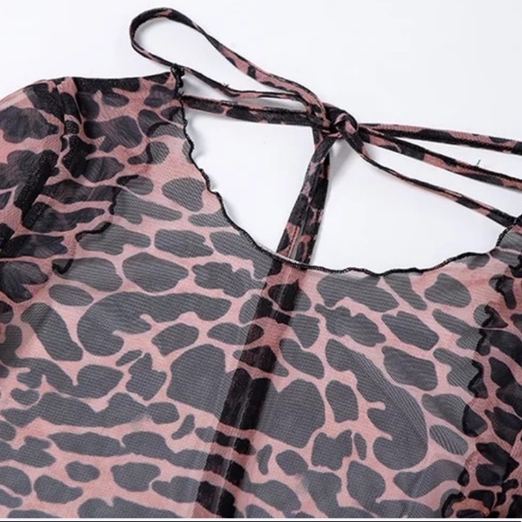 LENA VIE | Exclusive, Leona Babydoll Boho Backless Leopard Mini Dress, Coverup - Picture 5 of 10